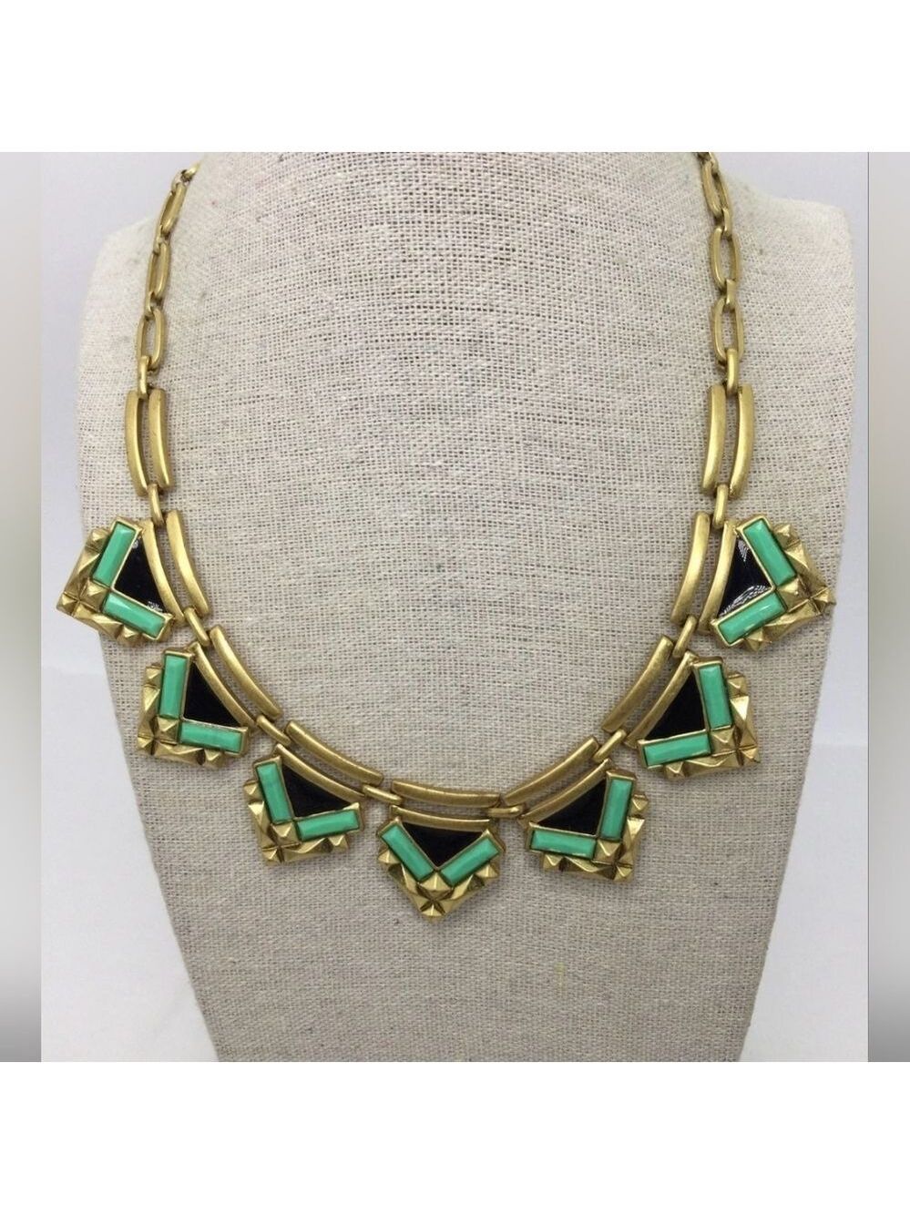 Stella & Dot Mint Green Rhinestone Geometric Statement Necklace 15"